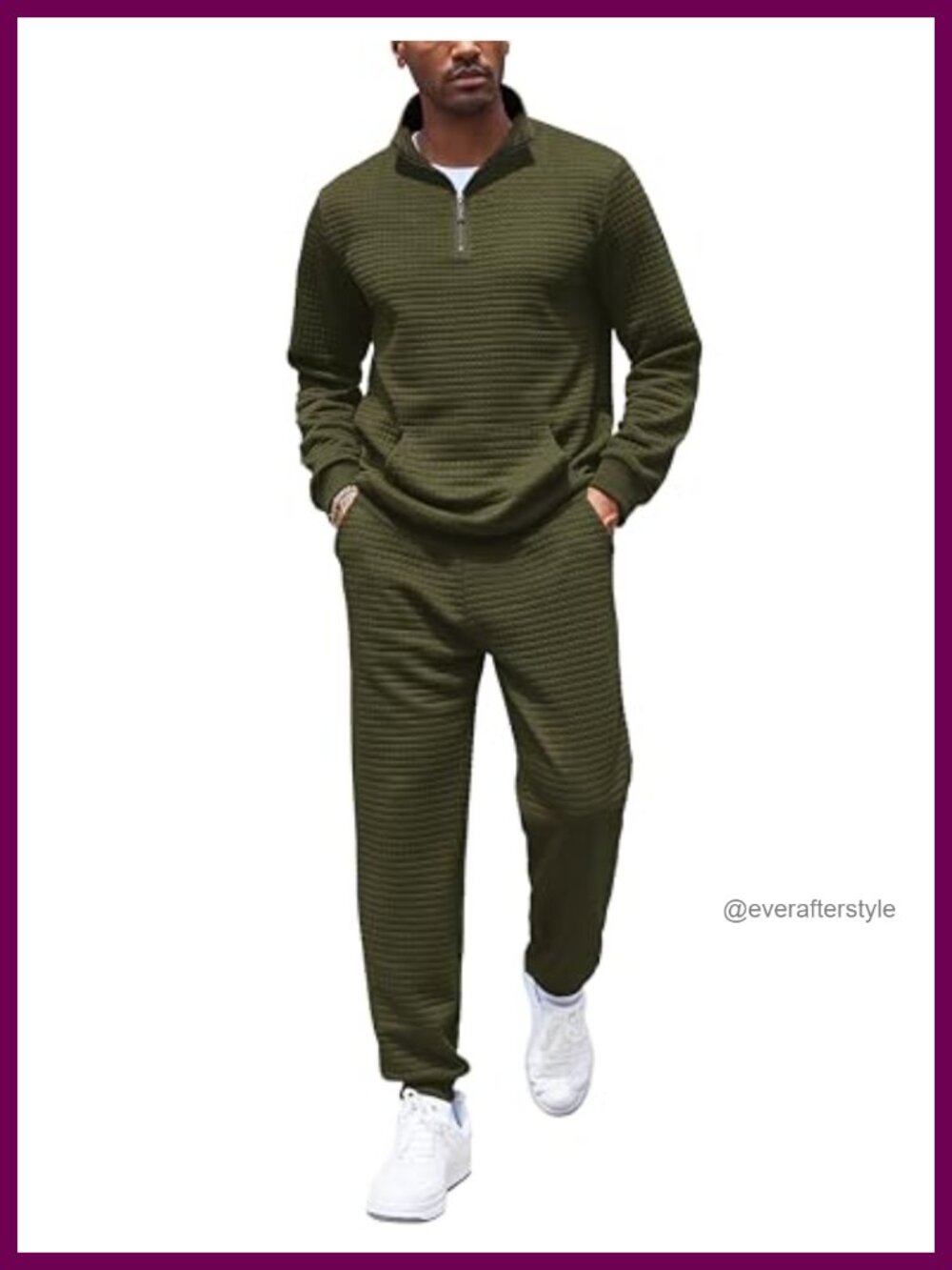 Men's 2-Piece Waffle Tracksuit with Quarter Zip Sweatshirt and Joggers